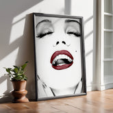 Marilyn Monroe Red Lips Wall Art | Glamorous Black and White Portrait Print - Print